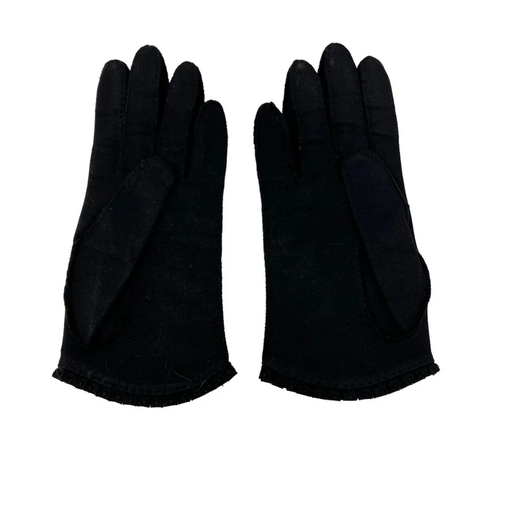 Womens‎ Vintage Gloves Two Pair Brown Nylon and Black Cotton Size 6 1/2